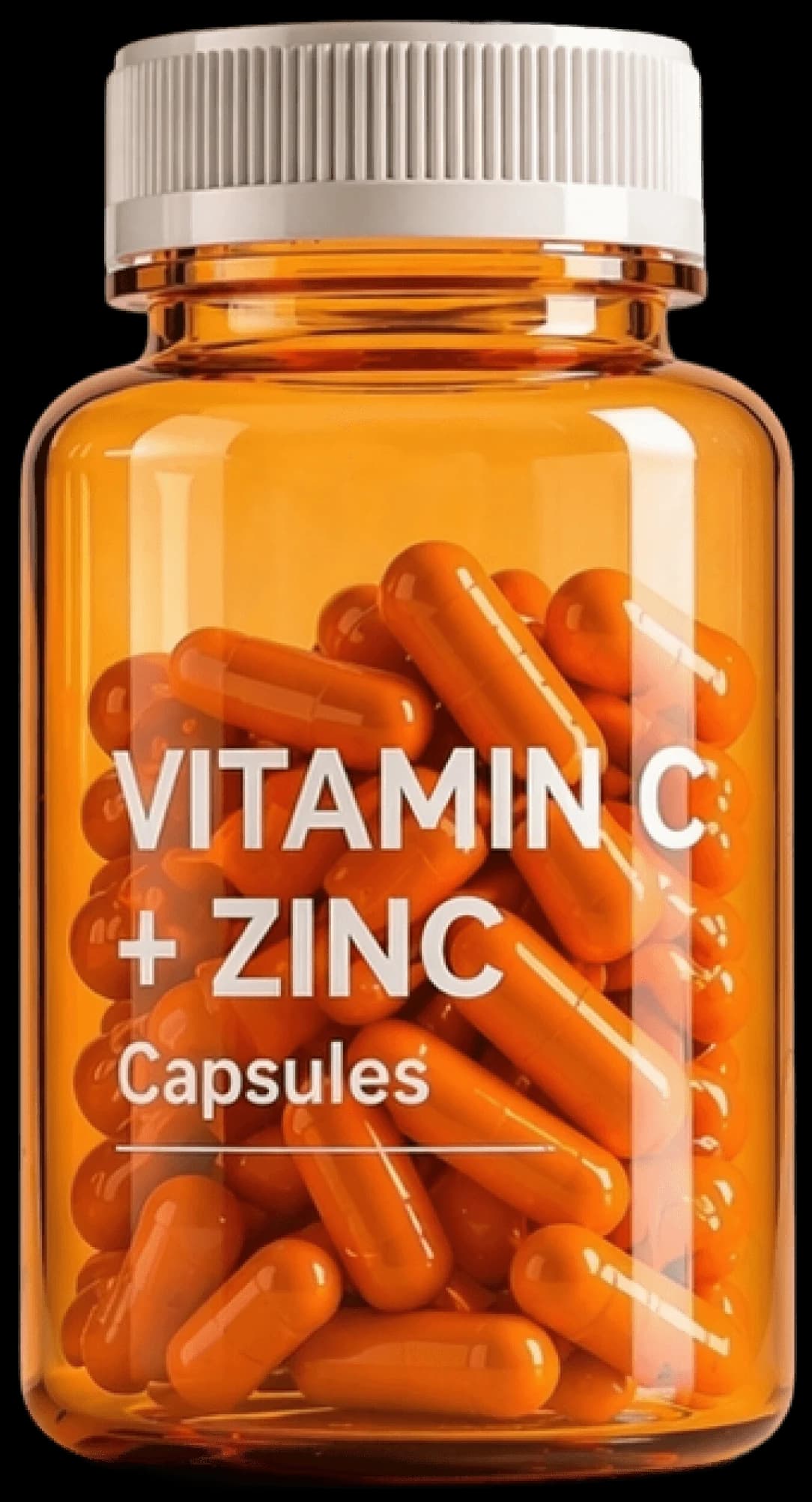 Amber jar of VitaBoost Vitamin C + Zinc capsules