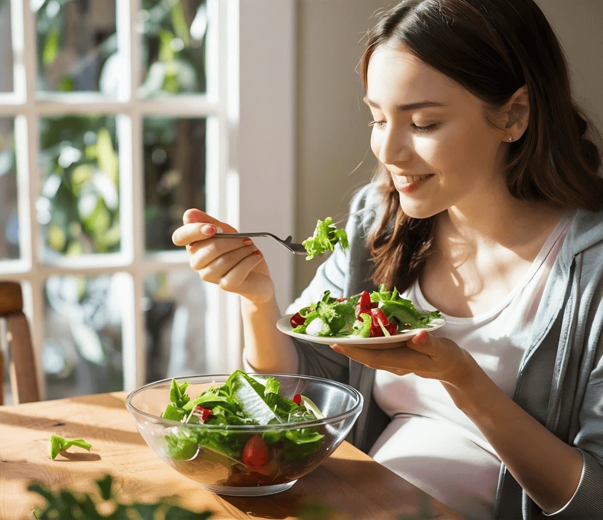 Woman eating a fresh salad