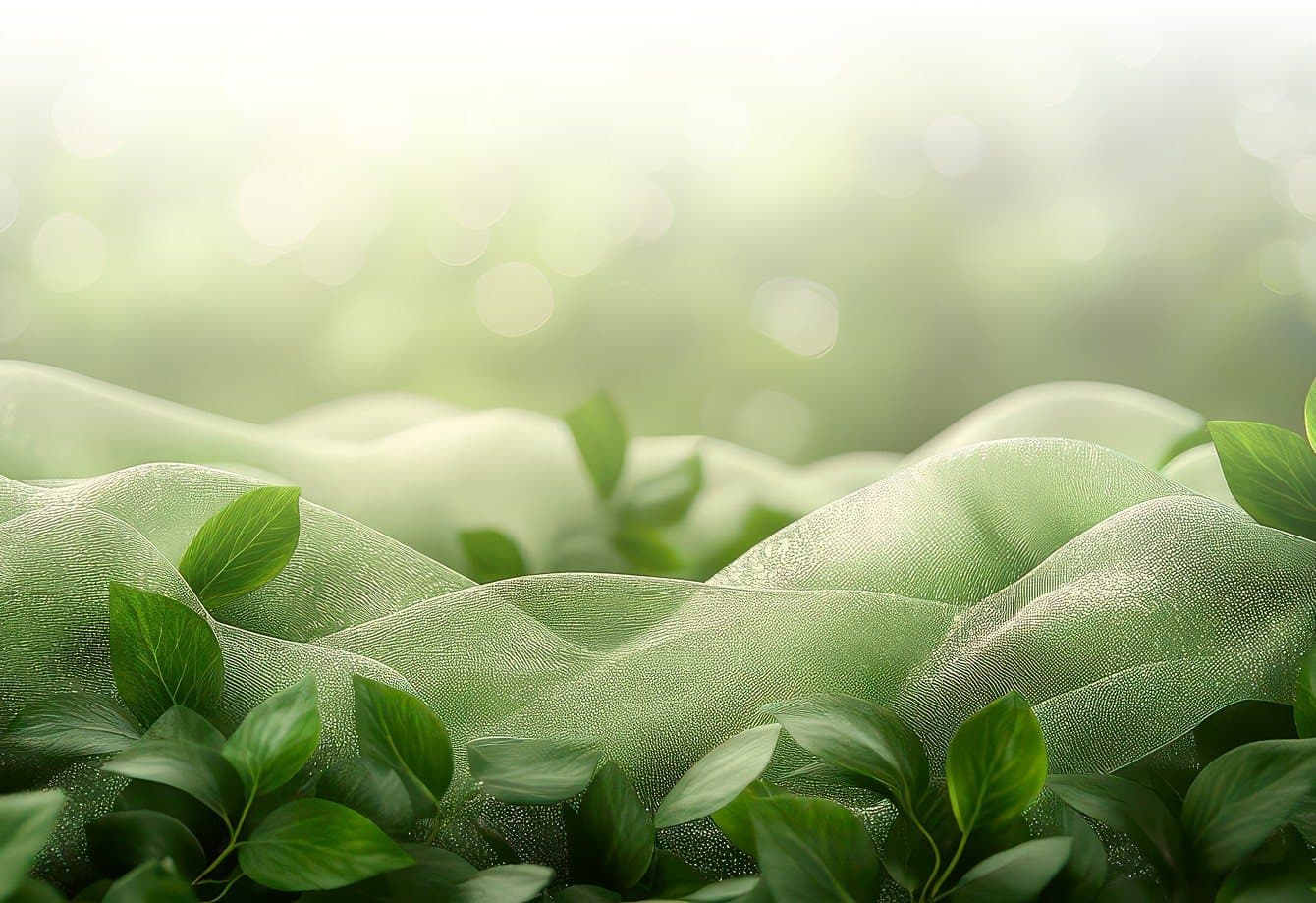 Soft green leaves over flowing mesh-like hills